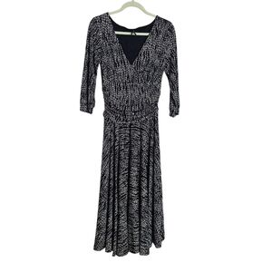Lapis Faux Wrap Black Cream Polka Dot Dress Hidden Side Zipper size Medium